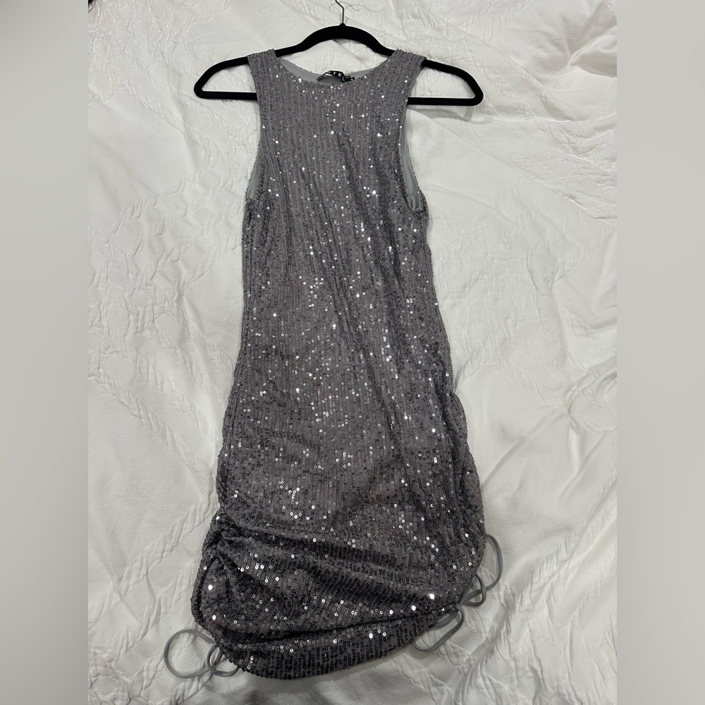 Motel Rocks Shimmering Gray Sequin Mini Dress